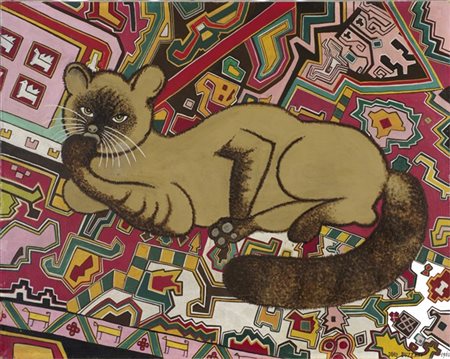 Dino Buzzati "La gatta" 1963
olio su tela
cm 60x75,5
Firmato e datato 1963 in ba