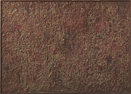 Nobuya Abe "Scrittura sconosciuta B" 1961
tecnica mista su compensato
cm 48,5x67