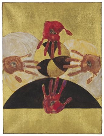 Bruno Ceccobelli "Giramondo all'erta" 1999
collage e tecnica mista su tela
cm 60