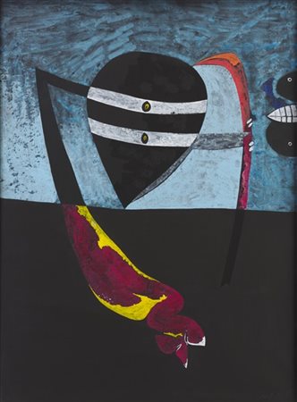 Gianni Dova  "Composizione" 1961  tempera su carta intelata