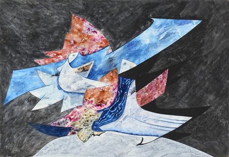 Gianni Dova "Volo di gabbiani" anni '70
tempera su carta applicata su masonite
c
