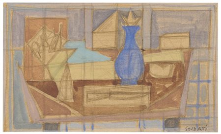 Atanasio Soldati "Natura morta" 1946
matita, tempera e acquerello su carta
cm 8,