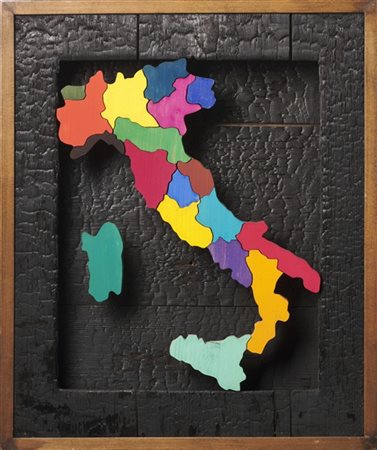 Guglielmo Achille Cavellini "Italia a colori su carbone" 1970
colori acrilici e