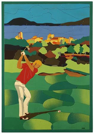 Ugo Nespolo "Il gioco del golf" 
acrilici su legno
cm 100x69
Firmato in basso a