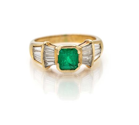 Damiani, anello in oro smeraldo e brillanti Misura 15 Oro giallo 750/000....