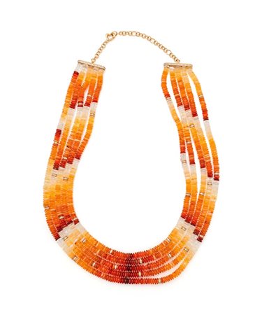 Collana in oro, brillanti, opali nobili e opali di fuoco. Lunghezza cm 54 Oro...