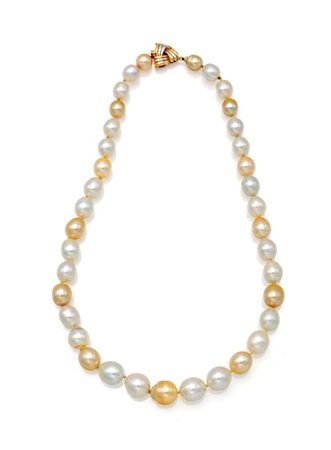Collana di perle multicolor coltivate dei Mari del Sud e oro Oro giallo e...