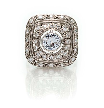 Anello in oro, brillante solitario e diamanti Misura 14 Oro bianco 750/000....