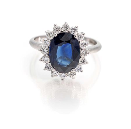 Anello in oro, zaffiro e brillanti Misura 12 Oro bianco 750/000. Zaffiro in...