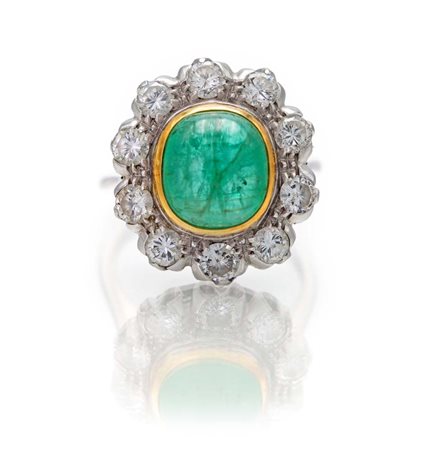 Anello in oro, brillanti e smeraldo Misura 17 Oro bianco 750/000. Smeraldo in...