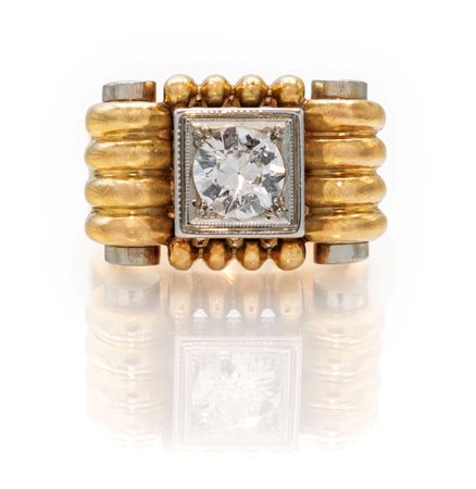 Anello in oro e brillante solitario Misura 10 Anni '40/ '50 Oro giallo e...