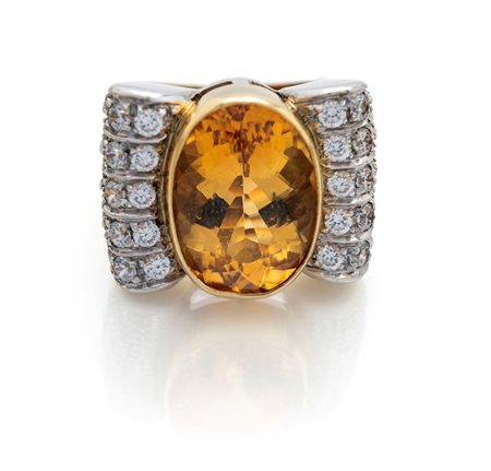 Anello in oro, quarzo citrino e brillanti Misura 15 Oro giallo e bianco...
