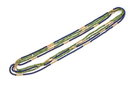 Coppia di lunghe collane a laccio in lapislazzuli e giade Lunghezza cm 130