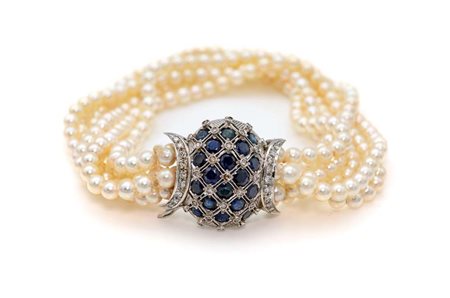 Bracciale in perle, oro diamanti e zaffiri Lunghezza cm 19 Oro bianco...