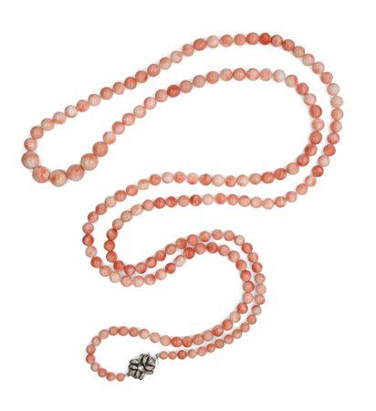 Collana in corallo rosa, oro e brillanti Lunghezza cm 140 Oro bianco 750/000,...