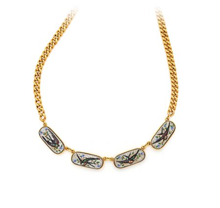 Collana in oro con elementi in micromosaico Lunghezza cm 42 Primi '900 Oro...