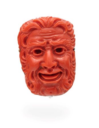 Spilla mascherone in oro e corallo cm 3 x 2 Oro giallo 750/000. Peso...