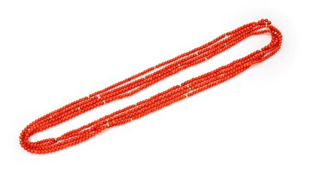 Collana a laccio in corallo e oro Lunghezza cm 240 Oro giallo 750/000....