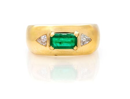 Anello da uomo in oro, smeraldo e brillanti Misura 13 Oro giallo 750/000....