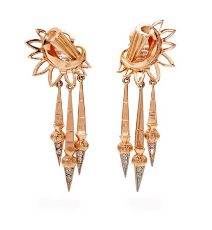 Coppia di orecchini pendenti in oro e diamanti Lunghezza cm 6 Art Retrò Oro...