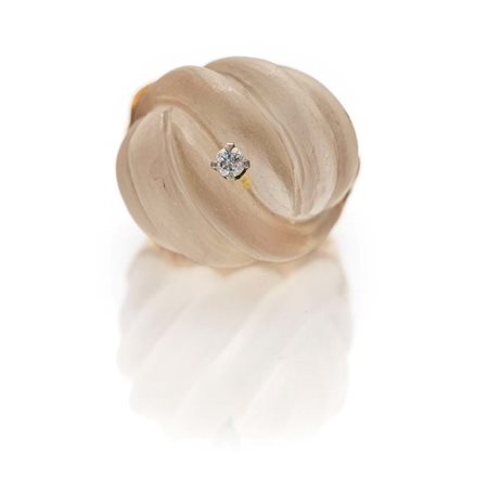 Anello da cocktail in oro, diamante e cristallo di rocca Misura 14 Oro giallo...