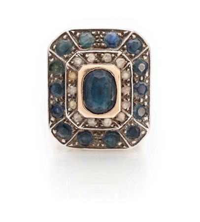 Anello oro, argento, diamanti e zaffiri Misura 12 Oro giallo 585/000,...