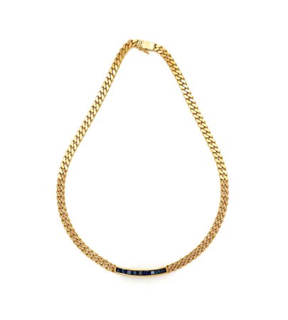 Girocollo a maglia groumette in oro, brillanti e zaffiri Lunghezza cm 38 Oro...