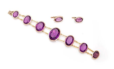 Parure di bracciale e coppia di orecchini in oro e ametiste Bracciale...