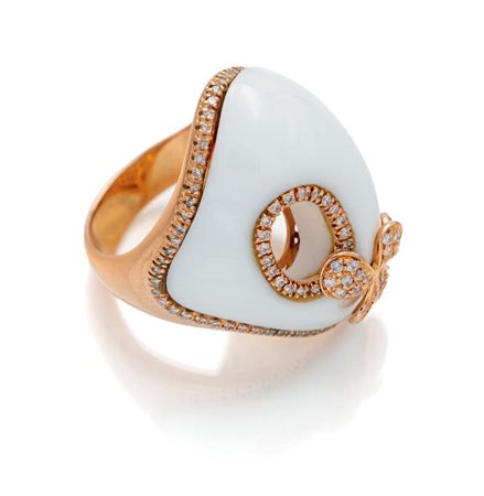 DD gioielli, anello in oro, brillanti e ceramica Misura 18 Oro rosa 750/000....