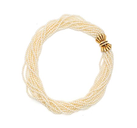 Collana torchon microperle, oro e brillanti Lunghezza cm 39 Oro giallo...