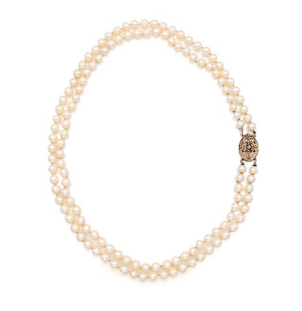 Collana a due fili di perle oro e zaffiri Lunghezza 60 Oro giallo 750/000....