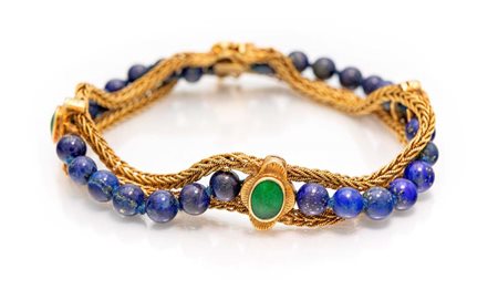 Bracciale in oro, lapislazzuli e smalto verde Lunghezza cm 19 Oro giallo...