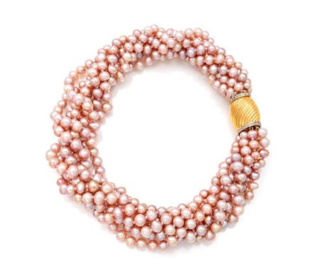 Torchon in oro, diamanti e perle di acqua dolce Lunghezza cm 44 Oro giallo...