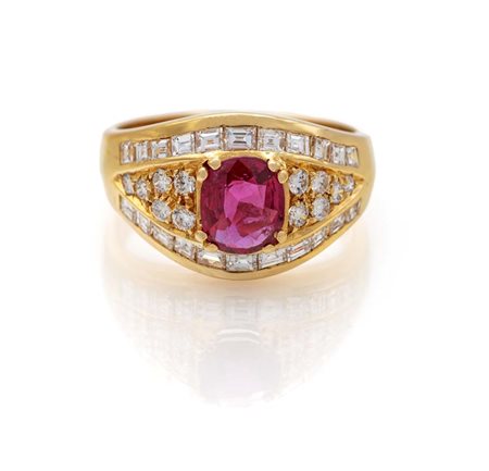 Anello in oro, rubino e brillanti Misura 13 Oro giallo 750/000. Rubino in...