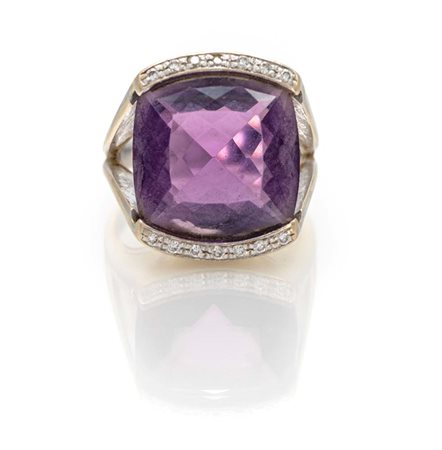 Anello a sigillo in oro, ametista e brillanti Misura 10 Oro bianco 750/000....