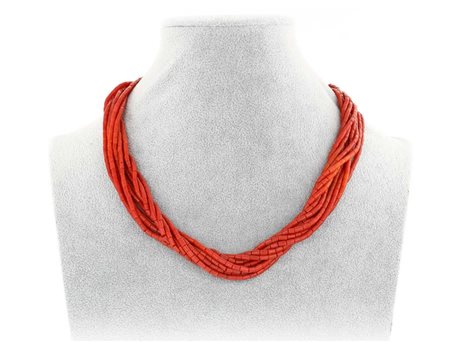 Torchon in corallo e oro Lunghezza cm 50 Oro giallo 750/000, corallo rosso in...