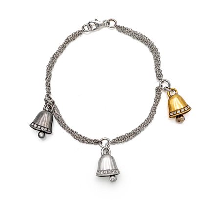 Bracciale con ciondoli in oro e brillanti Lunghezza cm 17,5 Oro bianco, nero...