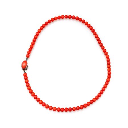 Collana in corallo rosso e oro Lunghezza cm 47. Oro giallo 750/000. Corallo...