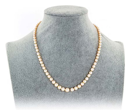 Collana di perle coltivate a gradazione, chiusura in oro Lunghezza cm 45 Oro...