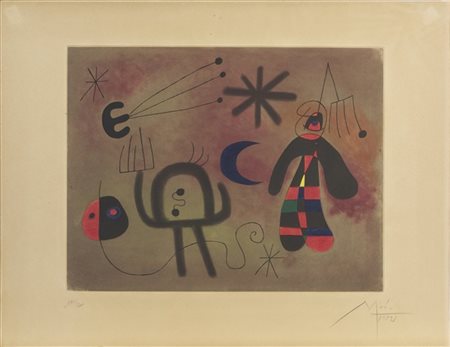 Joan Miró (D'après) "L'Oiseau Fusée" 1952
acquaforte a colori
(lastra cm 35x45,3