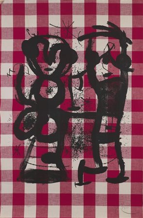 Joan Miró "Les campagnards" 1969
litografia a colori su tela su carta
cm 118x76,