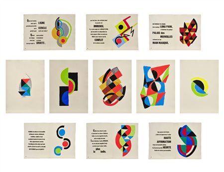 Sonia Delaunay "Rythmes - Couleurs" 1966
portfolio completo di undici pochoir a