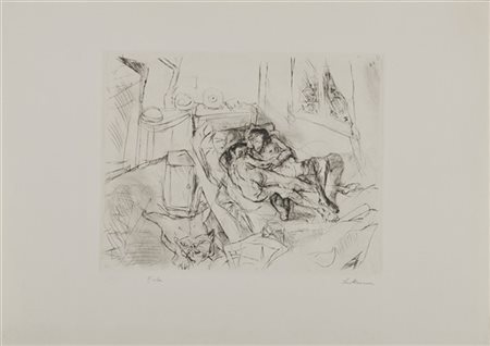 Max Beckmann "Liebespaar I" 
puntasecca - prova
(lastra cm 23,5x30; foglio cm 36