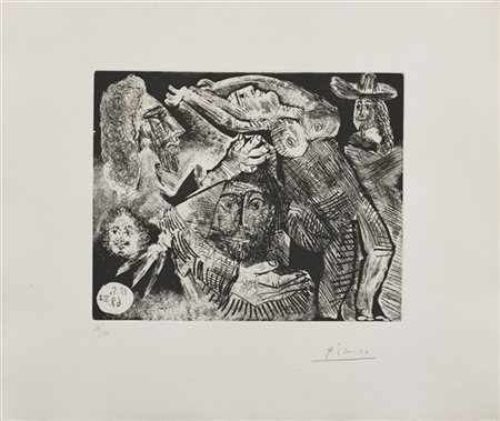 PABLO PICASSO "Les Trois mousquetaires" 1968
acquaforte, acquatinta e puntasecca