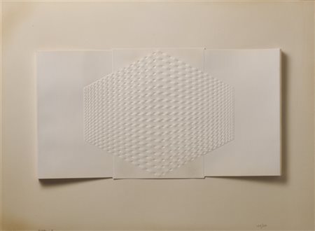 ENRICO CASTELLANI "Superficie bianca" 1971
calcografia su cartoncino applicata s