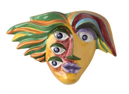Enrico Baj "Maschera" 1991
terraglia dipinta in policromia e smaltata
cm 20x30
E