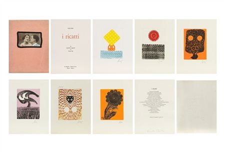 Enrico Baj "I ricatti" 1969
portfolio contenente sei acqueforti a colori, con se