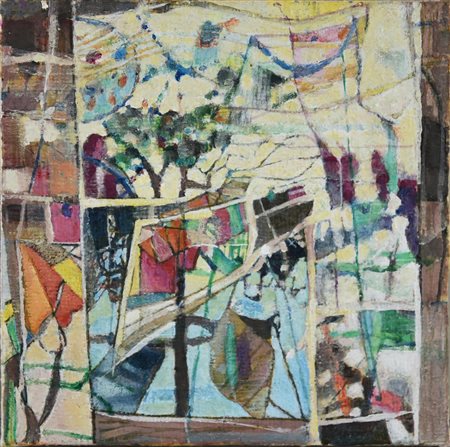 Fausto De Nisco (1951) PAESAGGIO, 2015 olio su tela di juta, cm 20x20 sul...