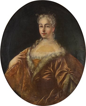 PITTORE VENETO XVIII SECOLO Ritratto di nobildonna con perle Olio su tela...