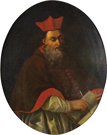 PITTORE VENETO XVIII SECOLO Ritratto di cardinale Olio su tela, ovale cm 100...